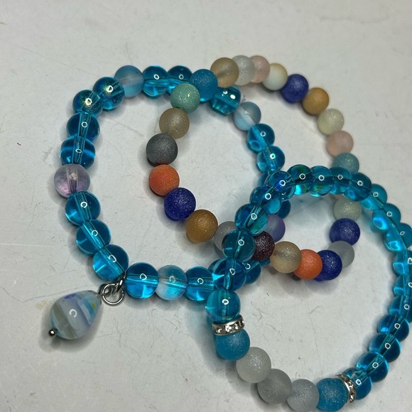 Blue Crystal & Rainbow Frosted Bead Bracelet Set - Picture 5 of 5
